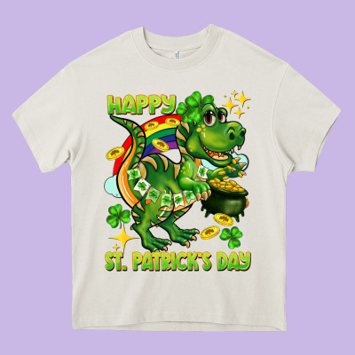 Happy St. Patrick's Day T-rex Heavy Core Tee Designed By Cowgirlartshop
