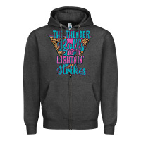 Charcoal Heather THE THUNDER ROLLS AND THE LIGHTNIN’ STRİKES Zipper Hoodie - JahusDesignShop
