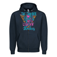 Navy THE THUNDER ROLLS AND THE LIGHTNIN’ STRİKES Zipper Hoodie - JahusDesignShop