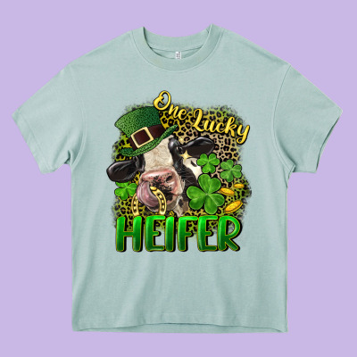 One Lucky Heifer Heavy Core Tee Designed By Cowgirlartshop