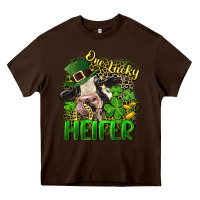 Chocolate Brown One lucky Heifer Heavy Core Tee - CowGirlArtShop