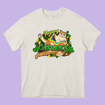 St. Patrick's Day Cat Heavy Core Tee Designed By Howdyjamesfarm