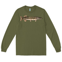 Army Green Northern Pike Fish Illustrations Long Sleeve Tee - LillyAllenDesigns