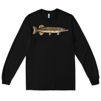 Black Northern Pike Fish Illustrations Long Sleeve Tee - LillyAllenDesigns