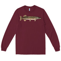 Burgundy Northern Pike Fish Illustrations Long Sleeve Tee - LillyAllenDesigns
