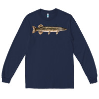 Navy Northern Pike Fish Illustrations Long Sleeve Tee - LillyAllenDesigns