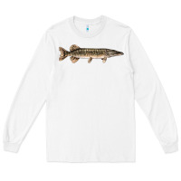 White Northern Pike Fish Illustrations Long Sleeve Tee - LillyAllenDesigns