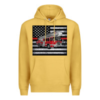 Antique Gold thin red line American flag fire truck Premium Hoodie - Artiststas