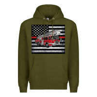 Army Green thin red line American flag fire truck Premium Hoodie - Artiststas