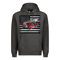 Charcoal Heather thin red line American flag fire truck Premium Hoodie - Artiststas