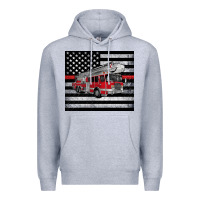 Heather Grey thin red line American flag fire truck Premium Hoodie - Artiststas