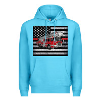 Ocean Blue thin red line American flag fire truck Premium Hoodie - Artiststas
