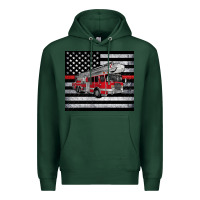 Sports Green thin red line American flag fire truck Premium Hoodie - Artiststas