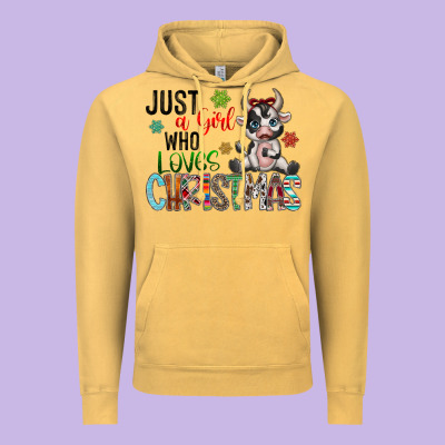 Just A Girl Who Loves Christmas Vintage Hoodie Designed By Cowhidedigitalart