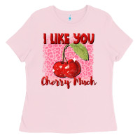 Bubblegum Pink i like you cherry much Ladies Tee - FaDigitalArtStudio