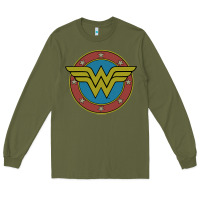 Army Green Wonder Woman Vintage Emblem Long Sleeve Tee - maiPhamDesign
