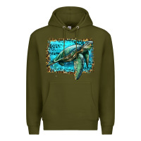 Army Green sea turtle with background Premium Hoodie - Artiststas