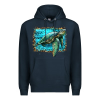 Navy sea turtle with background Premium Hoodie - Artiststas