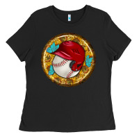 Black baseball with sunflower round earrings Ladies Tee - BundleAndBundleShop
