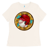 Bone baseball with sunflower round earrings Ladies Tee - BundleAndBundleShop