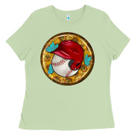 Matcha baseball with sunflower round earrings Ladies Tee - BundleAndBundleShop