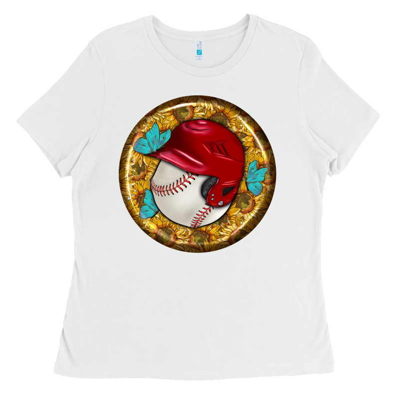 Baseball With Sunflower Round Earrings Ladies Tee by BundleAndBundleShop | Teevron
