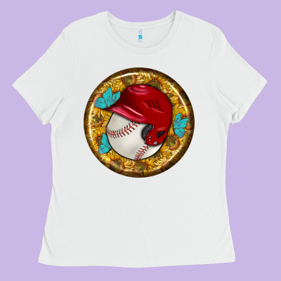 Baseball With Sunflower Round Earrings Ladies Tee Designed By Bundleandbundleshop