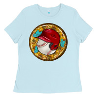Baby Blue baseball with sunflower round earrings Ladies Tee - BundleAndBundleShop