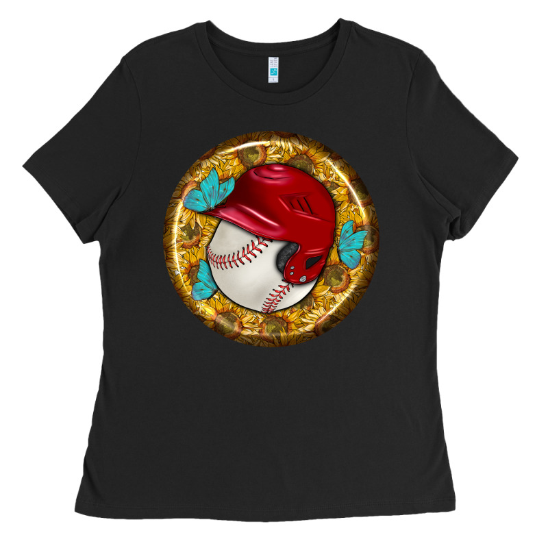 Baseball With Sunflower Round Earrings Ladies Tee by BundleAndBundleShop | Teevron