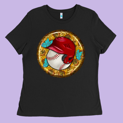 Baseball With Sunflower Round Earrings Ladies Tee Designed By Bundleandbundleshop