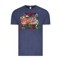 Vintage Denim Merry Christmas Santa Sleigh Vintage Tee - FaDigitalArtStudio