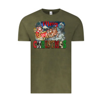 Vintage Olive Merry Christmas Santa Sleigh Vintage Tee - FaDigitalArtStudio