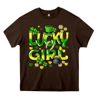 Chocolate Brown lucky girl st. patricks day Heavy Core Tee - HowdyJamesFarm