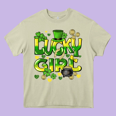 Lucky Girl St. Patricks Day Heavy Core Tee Designed By Howdyjamesfarm