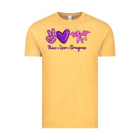 Vintage Mustard Peace Love Dragons Vintage Tee - RanaPortraitStore