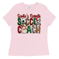 Bubblegum Pink Santa's Favorite Soccer Coach For Christmas Ladies Tee - FaDigitalArtStudio