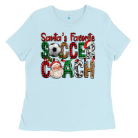 Baby Blue Santa's Favorite Soccer Coach For Christmas Ladies Tee - FaDigitalArtStudio