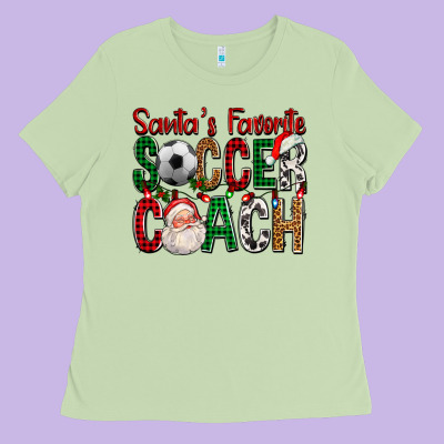 Santa's Favorite Soccer Coach For Christmas Ladies Tee Designed By Fadigitalartstudio