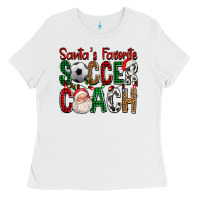 White Santa's Favorite Soccer Coach For Christmas Ladies Tee - FaDigitalArtStudio