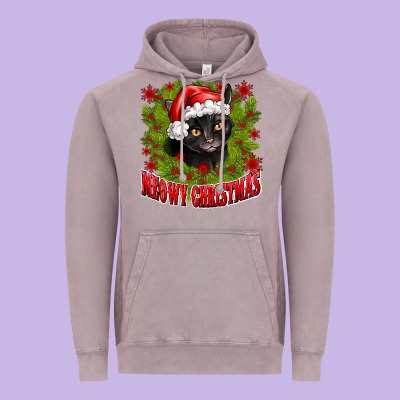 Meowy Christmas Vintage Hoodie Designed By Cowhidedigitalart