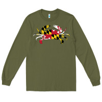 Army Green Maryland Crab State Pride Flag Long Sleeve Tee - maiPhamDesign