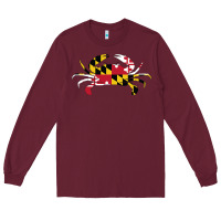 Burgundy Maryland Crab State Pride Flag Long Sleeve Tee - maiPhamDesign