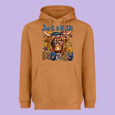 Just A Little Moody 4th Of July Long Haired Cow Heavyweight Hoodie Designed By Jasminsmagicworld