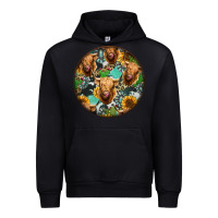 Black Highland Cow Pattern Urban Hoodie - Jasminsmagicworld