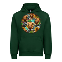 Forest Green Highland Cow Pattern Urban Hoodie - Jasminsmagicworld