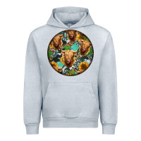 Heather Grey Highland Cow Pattern Urban Hoodie - Jasminsmagicworld