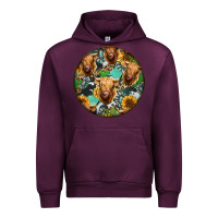 Mauve Wine Highland Cow Pattern Urban Hoodie - Jasminsmagicworld