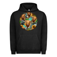Pigment Black Highland Cow Pattern Urban Hoodie - Jasminsmagicworld