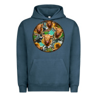 Pigment Midnight Navy Highland Cow Pattern Urban Hoodie - Jasminsmagicworld
