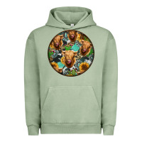 Pigment Oil Green Highland Cow Pattern Urban Hoodie - Jasminsmagicworld